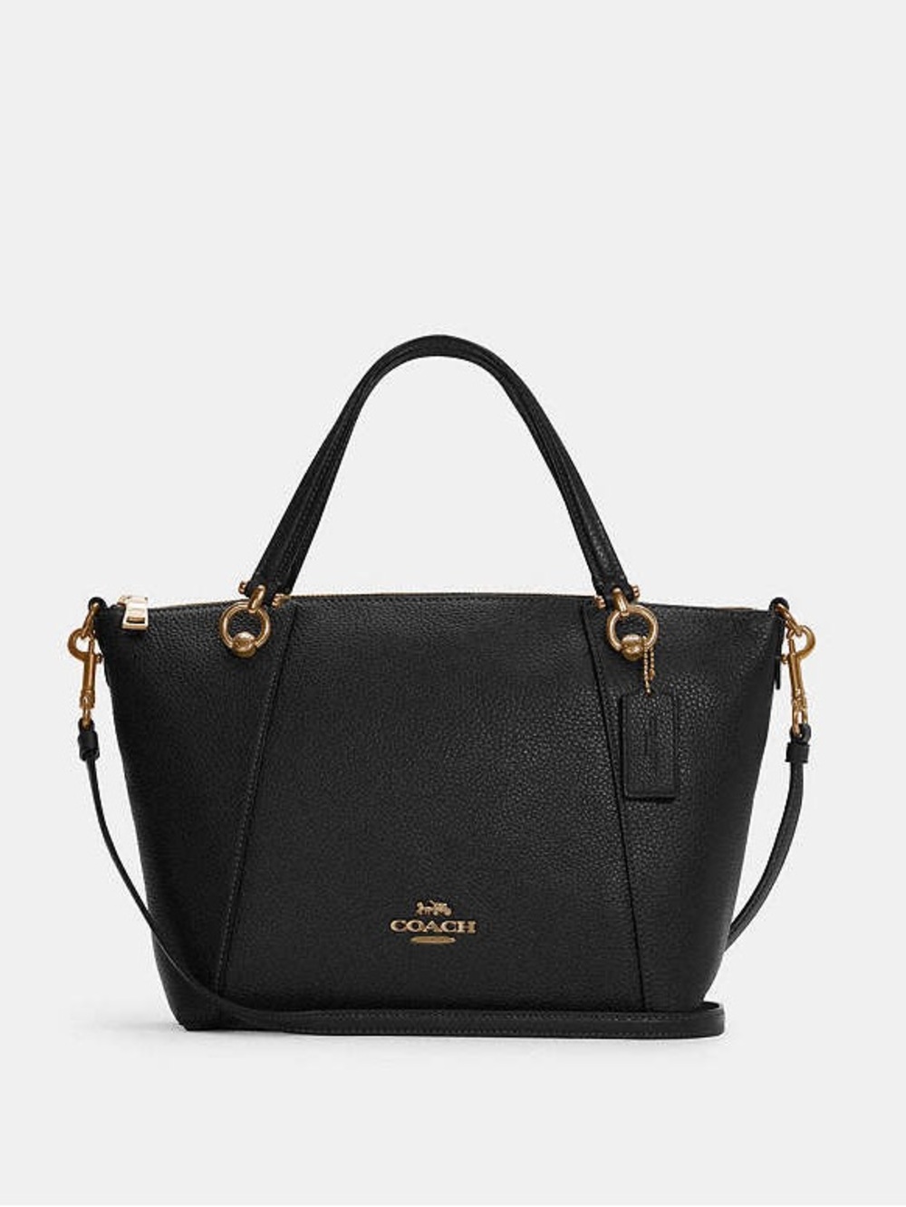 Coach Black Pebbled Leather Mini Kelsey Satchel Crossbody Bag Gold Tone Zip Top - Picture 2 of 16